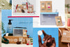 Collage of Blueland products including boxes, bags, and a bottle on a light blue background.